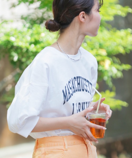 CIAOPANIC TYPY(チャオパニックティピー)の「【ZOZOTOWN限定】USAコットンカレッジプリントボリュームスリーブTee(Tシャツ/カットソー・レディース・チャコールグレー/ピンク/ホワイト/ベージュ/グリーン・ONE SIZE)」の11枚目の写真