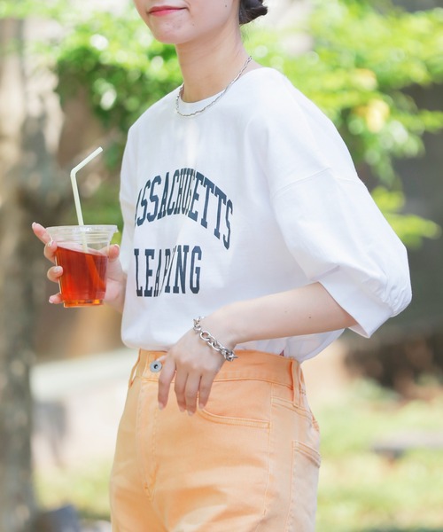 CIAOPANIC TYPY(チャオパニックティピー)の「【ZOZOTOWN限定】USAコットンカレッジプリントボリュームスリーブTee(Tシャツ/カットソー・レディース・チャコールグレー/ピンク/ホワイト/ベージュ/グリーン・ONE SIZE)」の8枚目の写真