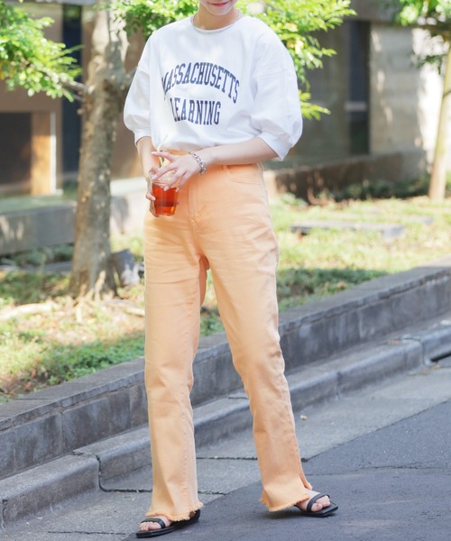 CIAOPANIC TYPY(チャオパニックティピー)の「【ZOZOTOWN限定】USAコットンカレッジプリントボリュームスリーブTee(Tシャツ/カットソー・レディース・チャコールグレー/ピンク/ホワイト/ベージュ/グリーン・ONE SIZE)」の12枚目の写真