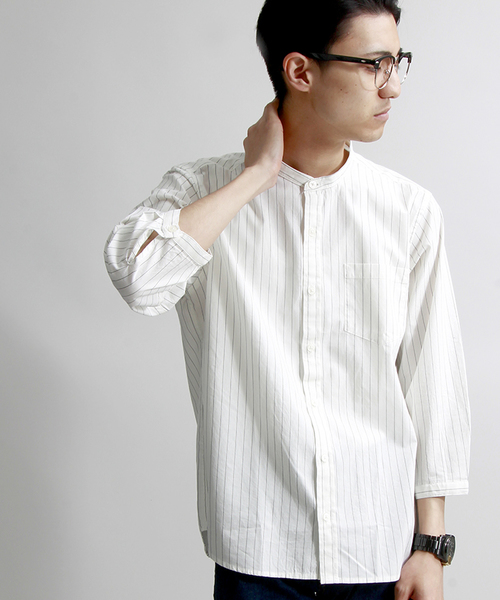 WEGO(ウィゴー)の「WEGO/バンドカラー7分袖シャツ(シャツ/ブラウス・メンズ・ホワイト/ホワイト系その他・MEDIUM/LARGE)」の2枚目の写真