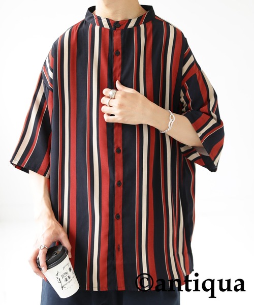 antiqua（アンティカ）の「主役級レトロ印象。ルチストライプシャツ（シャツ/ブラウス・レディース・ネイビー/イエロー・FREE）」の2枚目の写真