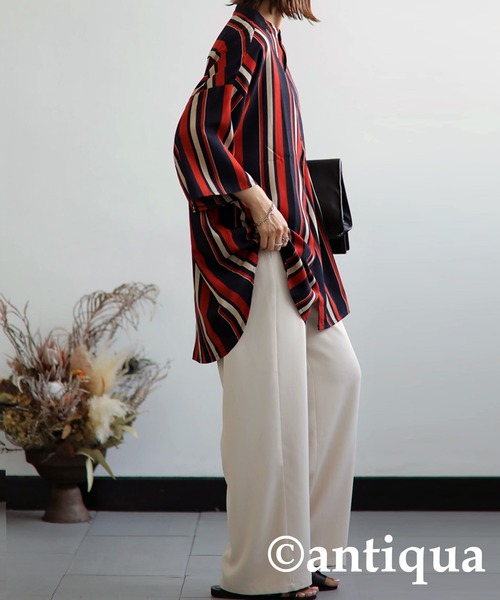 antiqua（アンティカ）の「主役級レトロ印象。ルチストライプシャツ（シャツ/ブラウス・レディース・ネイビー/イエロー・FREE）」の3枚目の写真