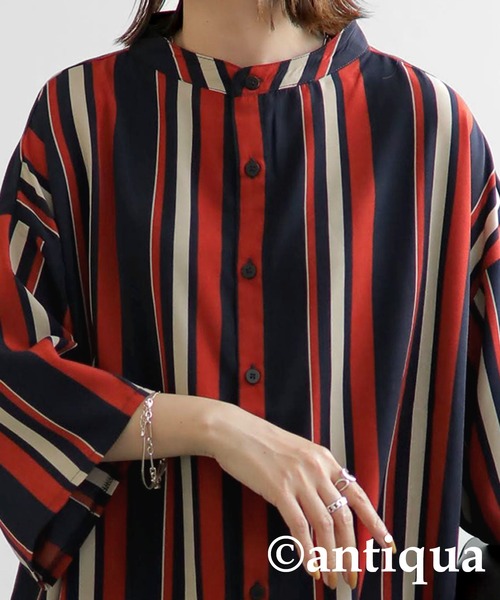 antiqua（アンティカ）の「主役級レトロ印象。ルチストライプシャツ（シャツ/ブラウス・レディース・ネイビー/イエロー・FREE）」の4枚目の写真