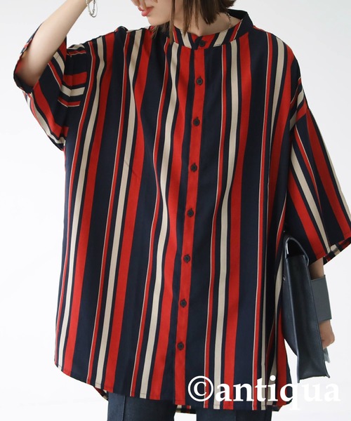 antiqua（アンティカ）の「主役級レトロ印象。ルチストライプシャツ（シャツ/ブラウス・レディース・ネイビー/イエロー・FREE）」の7枚目の写真