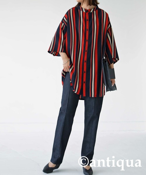 antiqua（アンティカ）の「主役級レトロ印象。ルチストライプシャツ（シャツ/ブラウス・レディース・ネイビー/イエロー・FREE）」の9枚目の写真