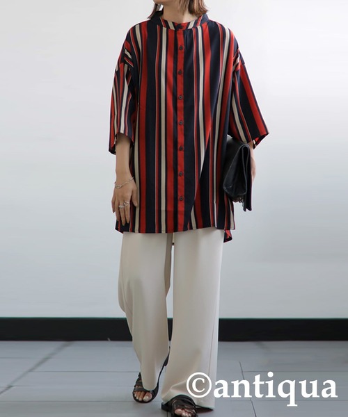 antiqua（アンティカ）の「主役級レトロ印象。ルチストライプシャツ（シャツ/ブラウス・レディース・ネイビー/イエロー・FREE）」の10枚目の写真