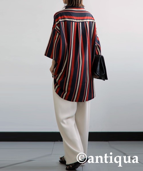 antiqua（アンティカ）の「主役級レトロ印象。ルチストライプシャツ（シャツ/ブラウス・レディース・ネイビー/イエロー・FREE）」の12枚目の写真