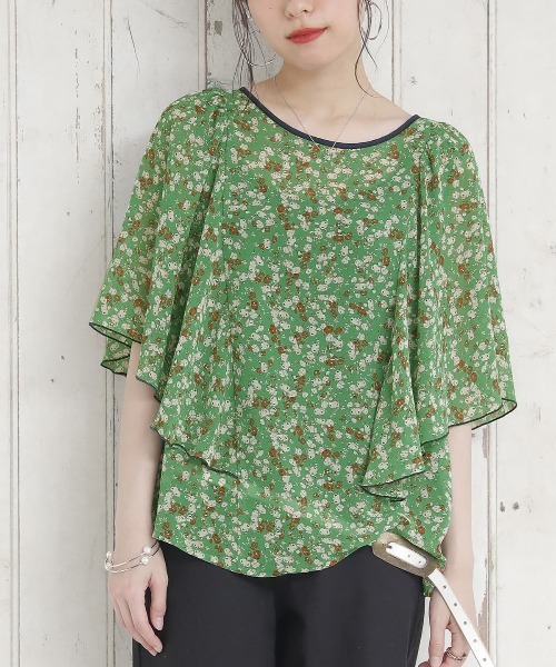 osharewalker（オシャレウォーカー）の「【廃盤】『花柄プリントラッフルフリルブラウス』（シャツ/ブラウス・レディース・ブラック/グリーン/アイボリー・1/2）」の3枚目の写真