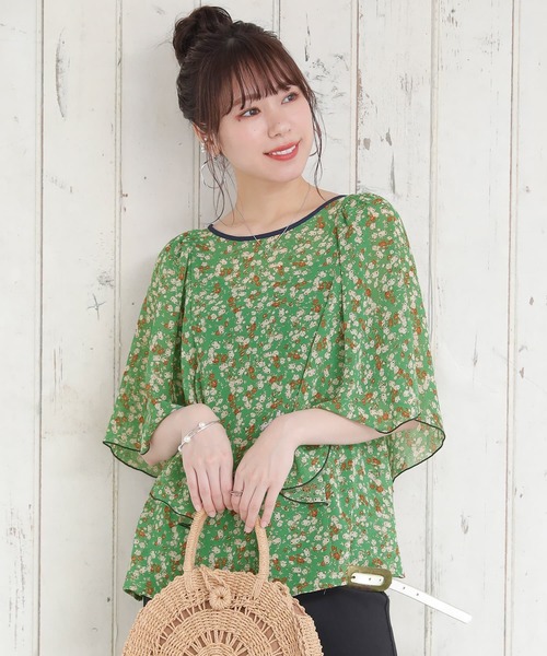 osharewalker（オシャレウォーカー）の「【廃盤】『花柄プリントラッフルフリルブラウス』（シャツ/ブラウス・レディース・ブラック/グリーン/アイボリー・1/2）」の9枚目の写真