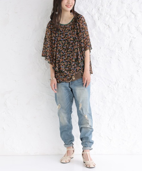 osharewalker（オシャレウォーカー）の「【廃盤】『花柄プリントラッフルフリルブラウス』（シャツ/ブラウス・レディース・ブラック/グリーン/アイボリー・1/2）」の14枚目の写真