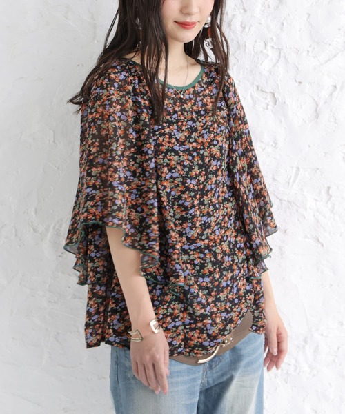 osharewalker（オシャレウォーカー）の「【廃盤】『花柄プリントラッフルフリルブラウス』（シャツ/ブラウス・レディース・ブラック/グリーン/アイボリー・1/2）」の12枚目の写真