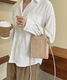 格子編みフェイクレザーショルダーバッグ