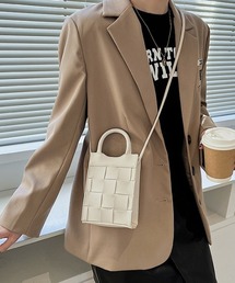 格子編みフェイクレザーショルダーバッグ