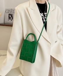 格子編みフェイクレザーショルダーバッグ