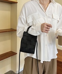 格子編みフェイクレザーショルダーバッグ
