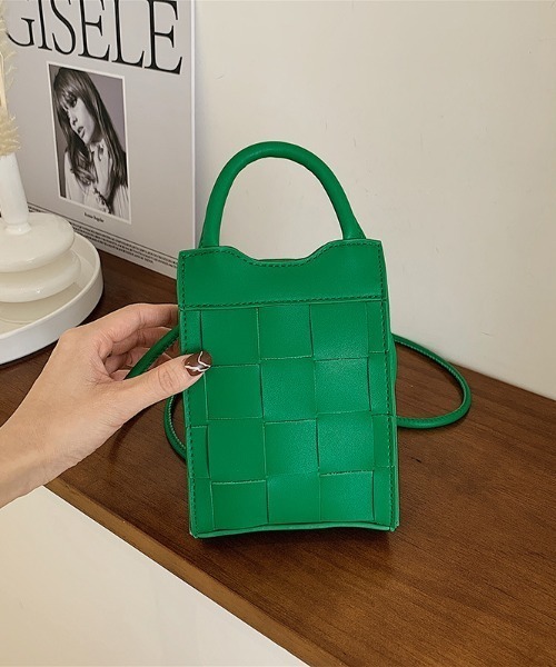 セール】格子編みフェイクレザーショルダーバッグ（ショルダー