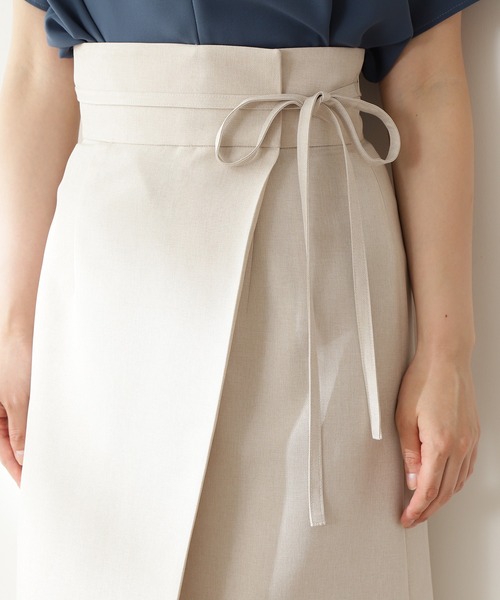 N.（N. Natural Beauty Basic）（エヌエヌナチュラルビューティーベーシック）の「◆麻調ラップスカート（スカート・レディース・ブラウン/グリーン/キナリ・MEDIUM）」の7枚目の写真