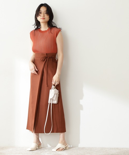 N.（N. Natural Beauty Basic）（エヌエヌナチュラルビューティーベーシック）の「◆麻調ラップスカート（スカート・レディース・ブラウン/グリーン/キナリ・MEDIUM）」の12枚目の写真