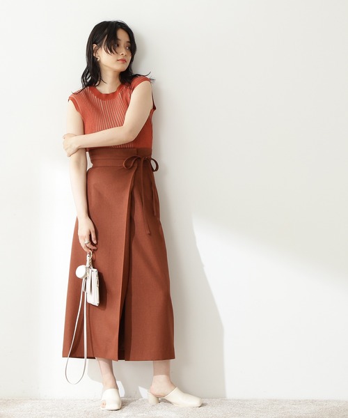 N.（N. Natural Beauty Basic）（エヌエヌナチュラルビューティーベーシック）の「◆麻調ラップスカート（スカート・レディース・ブラウン/グリーン/キナリ・MEDIUM）」の13枚目の写真