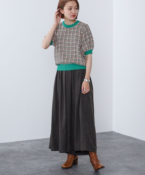 BEAMS HEART（ビームスハート）の「BEAMS HEART / カラフルチェックニット（ニット/セーター・レディース・ネイビー/オレンジ/グリーン・ONESIZE）」の7枚目の写真