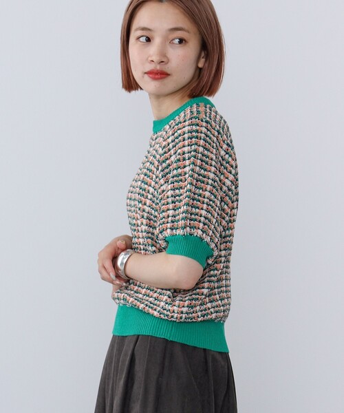 BEAMS HEART（ビームスハート）の「BEAMS HEART / カラフルチェックニット（ニット/セーター・レディース・ネイビー/オレンジ/グリーン・ONESIZE）」の18枚目の写真