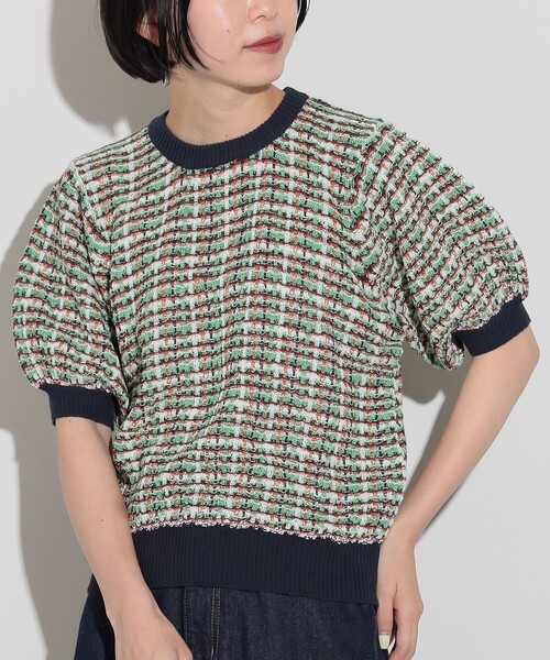 BEAMS HEART（ビームスハート）の「BEAMS HEART / カラフルチェックニット（ニット/セーター・レディース・ネイビー/オレンジ/グリーン・ONESIZE）」の12枚目の写真