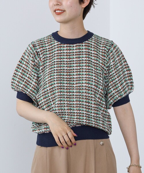 BEAMS HEART（ビームスハート）の「BEAMS HEART / カラフルチェックニット（ニット/セーター・レディース・ネイビー/オレンジ/グリーン・ONESIZE）」の16枚目の写真