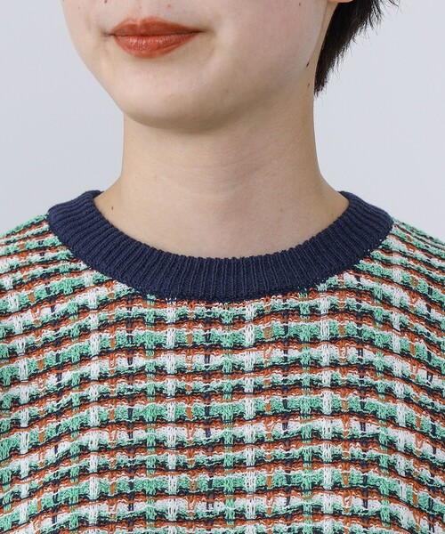 BEAMS HEART（ビームスハート）の「BEAMS HEART / カラフルチェックニット（ニット/セーター・レディース・ネイビー/オレンジ/グリーン・ONESIZE）」の13枚目の写真