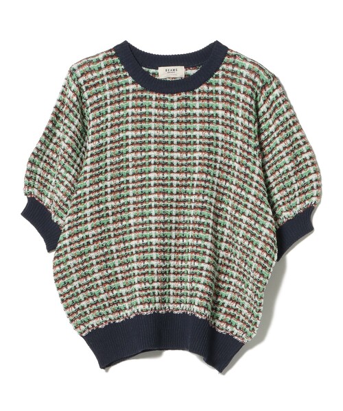 BEAMS HEART（ビームスハート）の「BEAMS HEART / カラフルチェックニット（ニット/セーター・レディース・ネイビー/オレンジ/グリーン・ONESIZE）」の6枚目の写真