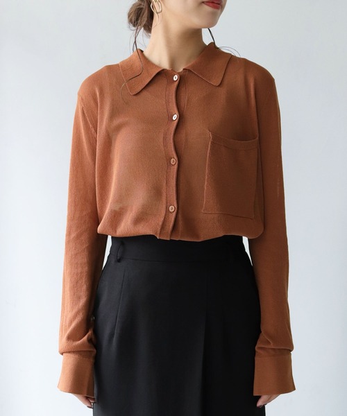 HER CLOSET(ハークローゼット)の「【shemoshelly】シアーシャツニット(ニット/セーター・レディース・ブラウン/ベージュ/ブラック/グリーン・M)」の2枚目の写真