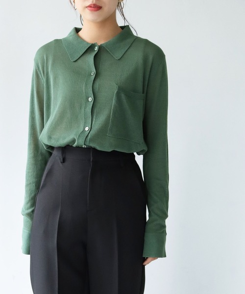 HER CLOSET(ハークローゼット)の「【shemoshelly】シアーシャツニット(ニット/セーター・レディース・ブラウン/ベージュ/ブラック/グリーン・M)」の4枚目の写真