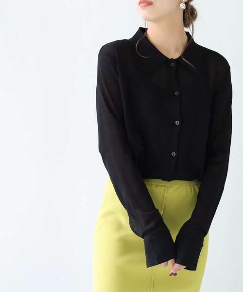 HER CLOSET(ハークローゼット)の「【shemoshelly】シアーシャツニット(ニット/セーター・レディース・ブラウン/ベージュ/ブラック/グリーン・M)」の1枚目の写真