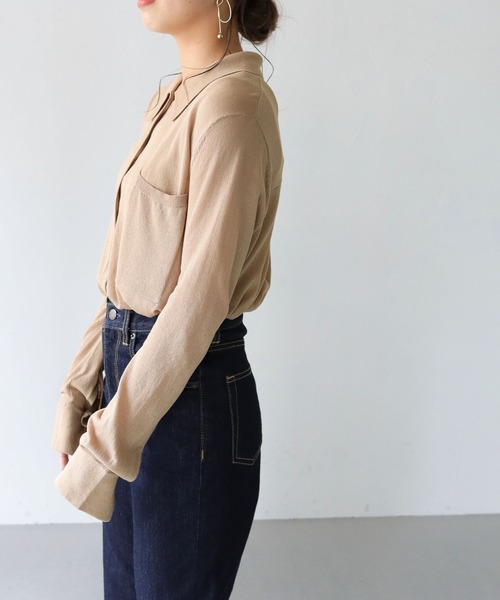 HER CLOSET(ハークローゼット)の「【shemoshelly】シアーシャツニット(ニット/セーター・レディース・ブラウン/ベージュ/ブラック/グリーン・M)」の11枚目の写真