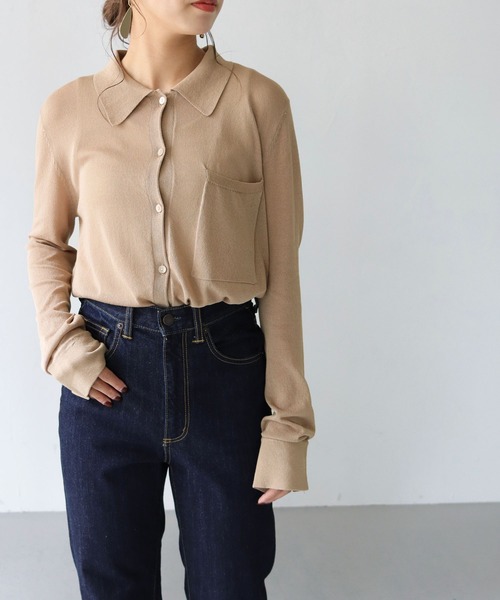 HER CLOSET(ハークローゼット)の「【shemoshelly】シアーシャツニット(ニット/セーター・レディース・ブラウン/ベージュ/ブラック/グリーン・M)」の9枚目の写真