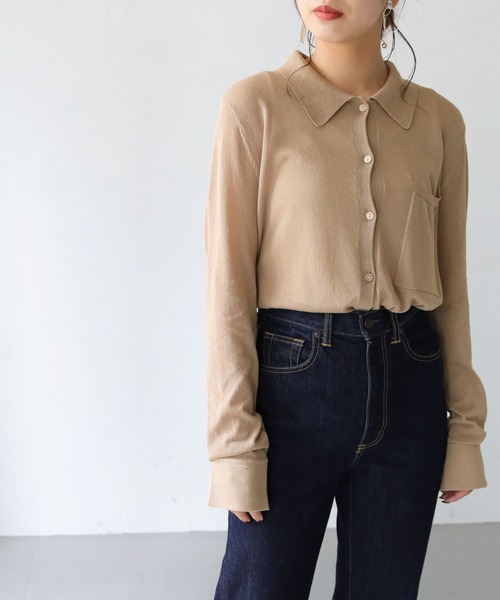 HER CLOSET(ハークローゼット)の「【shemoshelly】シアーシャツニット(ニット/セーター・レディース・ブラウン/ベージュ/ブラック/グリーン・M)」の10枚目の写真