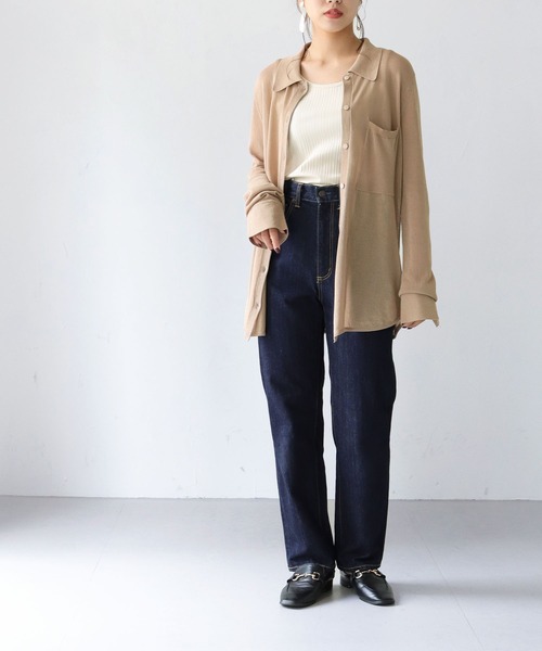 HER CLOSET(ハークローゼット)の「【shemoshelly】シアーシャツニット(ニット/セーター・レディース・ブラウン/ベージュ/ブラック/グリーン・M)」の7枚目の写真
