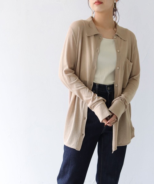 HER CLOSET(ハークローゼット)の「【shemoshelly】シアーシャツニット(ニット/セーター・レディース・ブラウン/ベージュ/ブラック/グリーン・M)」の5枚目の写真