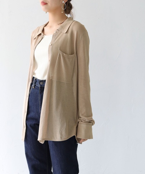HER CLOSET(ハークローゼット)の「【shemoshelly】シアーシャツニット(ニット/セーター・レディース・ブラウン/ベージュ/ブラック/グリーン・M)」の6枚目の写真
