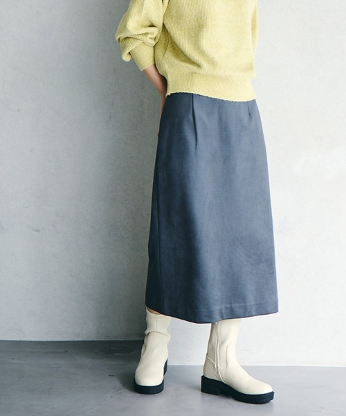 VIS（ビス）の「【選べる着丈・洗える】ベロアタッチタイトスカート【sustainable】（スカート・レディース・チャコールグレー/ホワイト/イエロー・M/TM/S/TS）」の7枚目の写真