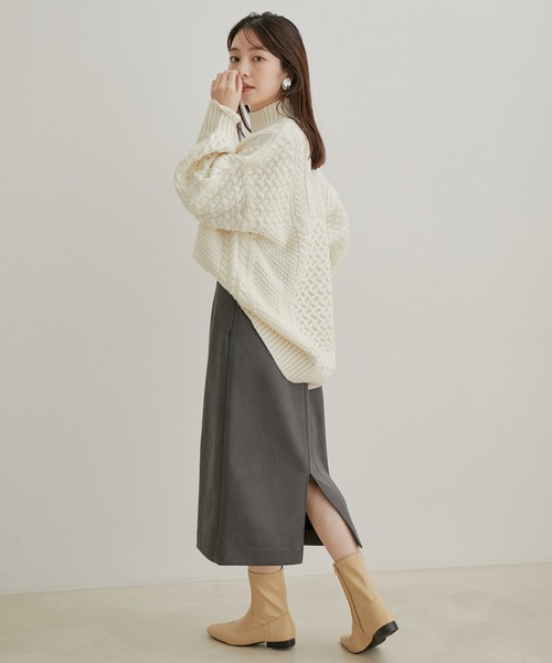 VIS（ビス）の「【選べる着丈・洗える】ベロアタッチタイトスカート【sustainable】（スカート・レディース・チャコールグレー/ホワイト/イエロー・M/TM/S/TS）」の22枚目の写真