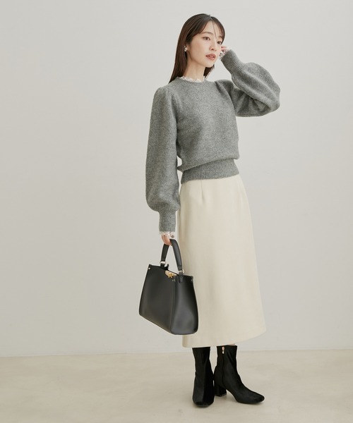 VIS（ビス）の「【選べる着丈・洗える】ベロアタッチタイトスカート【sustainable】（スカート・レディース・チャコールグレー/ホワイト/イエロー・M/TM/S/TS）」の21枚目の写真
