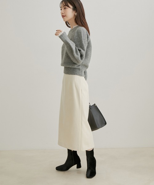 VIS（ビス）の「【選べる着丈・洗える】ベロアタッチタイトスカート【sustainable】（スカート・レディース・チャコールグレー/ホワイト/イエロー・M/TM/S/TS）」の20枚目の写真