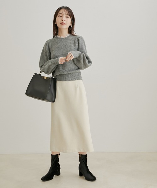VIS（ビス）の「【選べる着丈・洗える】ベロアタッチタイトスカート【sustainable】（スカート・レディース・チャコールグレー/ホワイト/イエロー・M/TM/S/TS）」の19枚目の写真