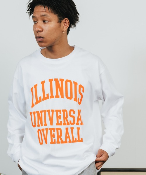 UNIVERSAL OVERALL(ユニバーサルオーバーオール)の「UNIVERSAL OVERALL/ユニバーサルオーバーオール ILLINOIS PRINT L/S ロンT(Tシャツ/カットソー・メンズ・ダークグリーン/ホワイト/ベージュ/ブラック・M/XL/L)」の1枚目の写真