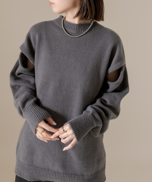 mline（エムライン）の「[mline] ショルダースリットニット（ニット/セーター・レディース・チャコールグレー/グリーン/アイボリー・FREE）」の21枚目の写真