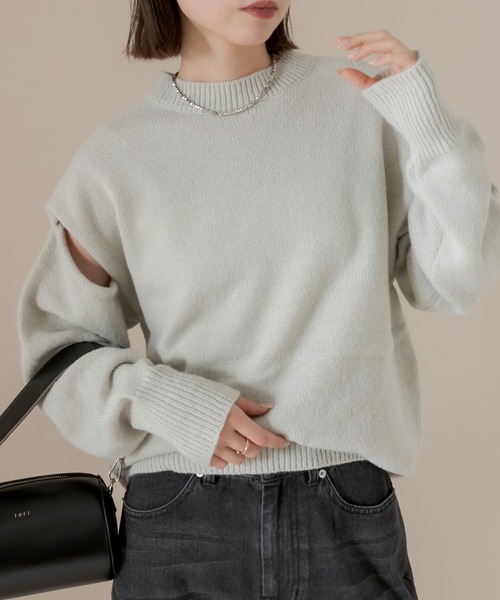 mline（エムライン）の「[mline] ショルダースリットニット（ニット/セーター・レディース・チャコールグレー/グリーン/アイボリー・FREE）」の15枚目の写真