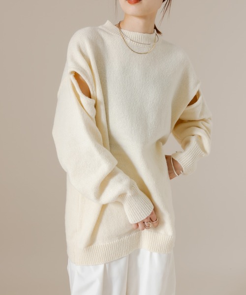 mline（エムライン）の「[mline] ショルダースリットニット（ニット/セーター・レディース・チャコールグレー/グリーン/アイボリー・FREE）」の7枚目の写真