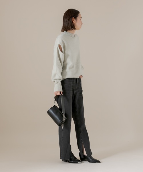 mline（エムライン）の「[mline] ショルダースリットニット（ニット/セーター・レディース・チャコールグレー/グリーン/アイボリー・FREE）」の18枚目の写真