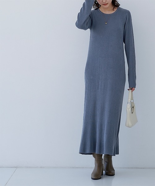 UR'S（ユアーズ）の「ロングスリーブリブニットワンピース（ワンピース・レディース・ブラック/ブルー/アイボリー・S/M/L）」の15枚目の写真