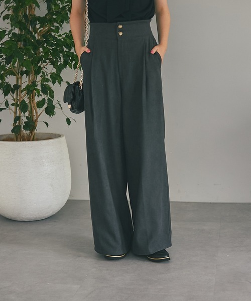 un dix cors（アンディコール）の「脚長効果あり　起毛ツイルハイウエストワイドパンツ（その他パンツ・レディース・チャコールグレー/ベージュ・FREE）」の7枚目の写真